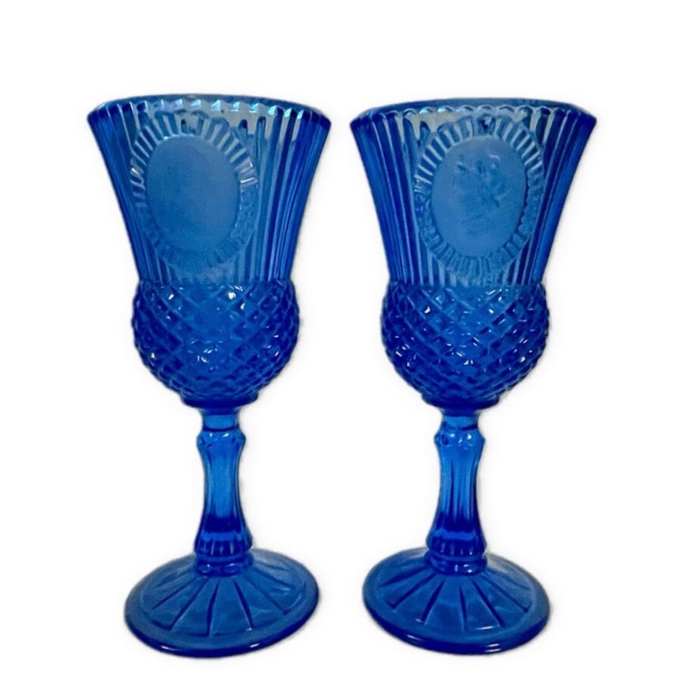 Vintage George & Martha Washington Cobalt Blue
Goblets Fostoria Glass Pair